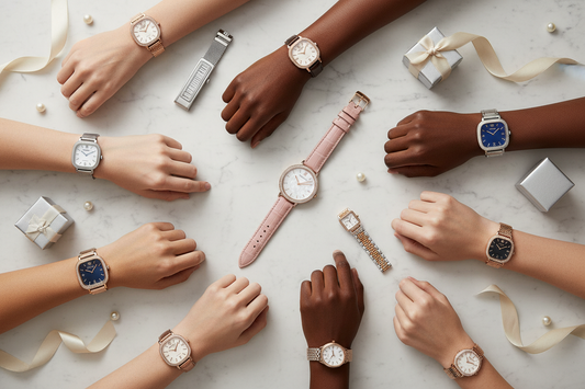 Collection of dainty luxury women wrist watches small dial quartz smart watches rhinestone minimalist watches leather steel strap elegant ladies watches gift sets for all skin tones