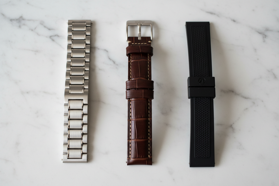 comparison of stainless steel leather and silicone watch straps for daily wear