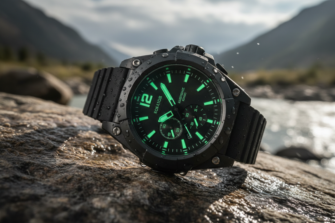 Durable waterproof sports watch with luminous dial for fitness and outdoor use