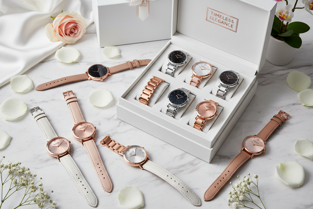 Elegant collection of women quartz watches slim smart watches rhinestone dial wrist watches leather metal strap waterproof daily ladies watches gift sets