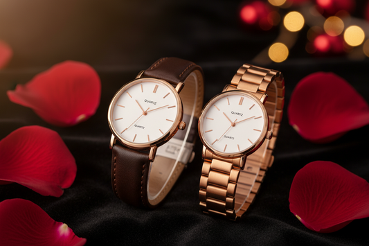 Matching couple quartz watches for men women, leather and steel band luminous waterproof wrist watch set, romantic couple gift for anniversary valentine day